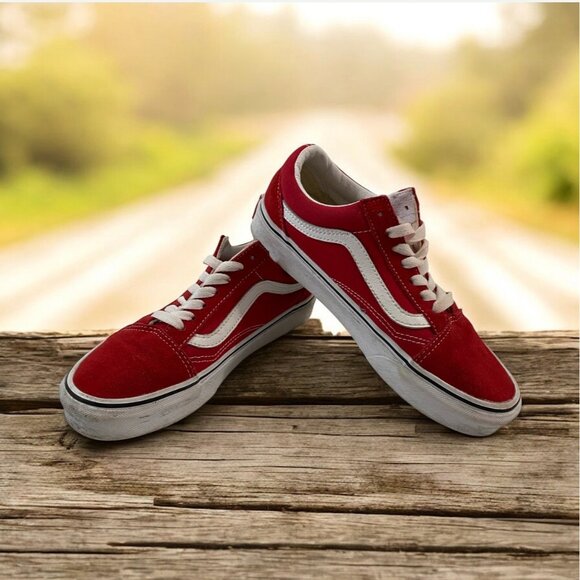 Vans Old Skool Red & White Classic Canvas Sneakers Women 6.5 Men 5 Unisex - Picture 3 of 11